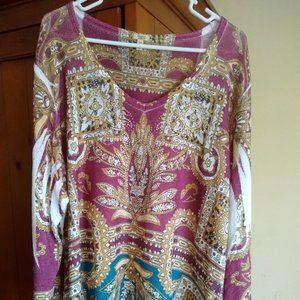 NWT Reba l/s V-neck Multicolor 3X Lightweight Sweater Top w/ Lots of Bling